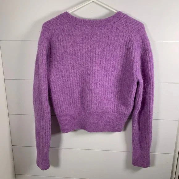 & Other Stories Cardigan Sweater Alpaca & Wool Purple Cropped Women M Coquette - Picture 3 of 11